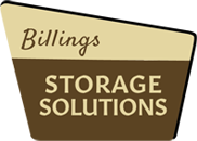 A brown and white logo for storage solutions.